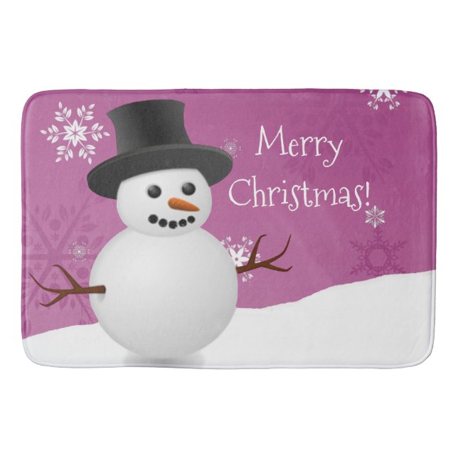 Tapete De Banheiro Pink Snowman Winter Scense Christmas Bath Mat (Frente)