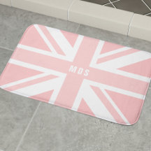 Pink Union Jack UK Flag Monograma Bath Mat
