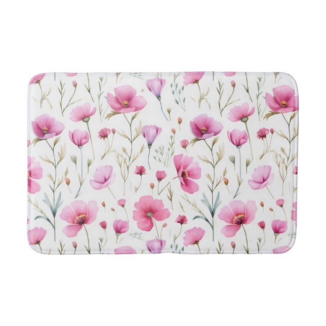 Tapete De Banheiro Pink Watercolor Wildflower  (Frente)