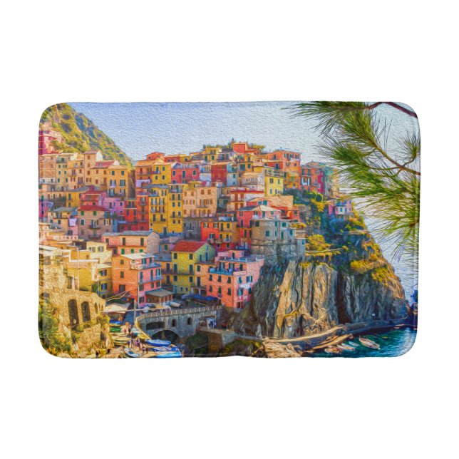 Tapete De Banheiro Pintura Cinque Terre Liguria Itália Cliff (Frente)