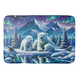 Tapete De Banheiro Pintura de Cena Neve da Família Polar Bear