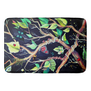 Tapete De Banheiro Pintura de folhas e borboletas