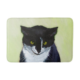 Tapete De Banheiro Pintura de Gato Tuxedo - Arte de Gato Original Cus
