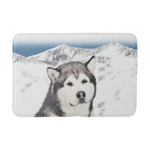Tapete De Banheiro Pintura de Malamute no Alasca - Arte de Cachorro O