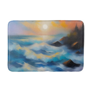 Tapete De Banheiro Pintura de ondas de mar azul claro sob o sol