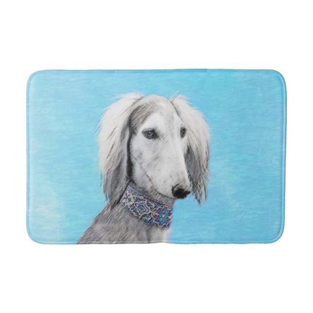 Tapete De Banheiro Pintura de Saluki (Prata) - Arte de Cachorro Origi (Frente)