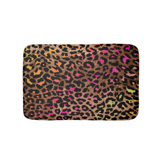 Tapete De Banheiro PixDezines Leopardo/Cores Arco-Íris/Adjustável (frente)