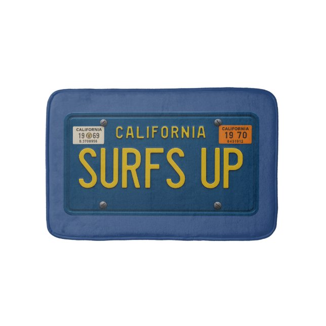 Tapete De Banheiro Placa de Licença Retro Surfs Up 1969 Califórnia Su (frente)