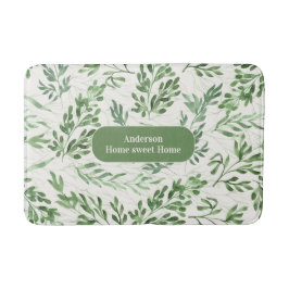 Tapete De Banheiro Plantas de Aquarela Floral, Família Branco e Verde