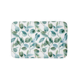 Tapete De Banheiro Plantas de Eucalipto Aquarela Azul e Verde