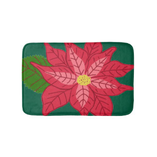 Tapete De Banheiro Poinsétia de Natal Vermelha e Rosa