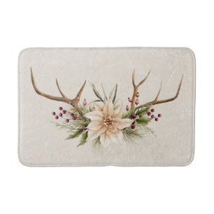Tapete De Banheiro Poinsettia Elegante Branca Antiquada e Antlers