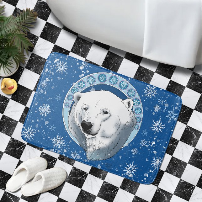 Tapete De Banheiro Polar Bear Snowflakes Art Nouveau (Criador carregado)