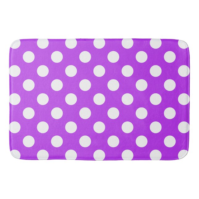 Tapete De Banheiro Pontos brancos em roxo brilhante (Frente)