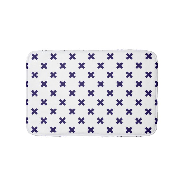 Tapete De Banheiro Pontos crus azuis do marinho em branco (frente)