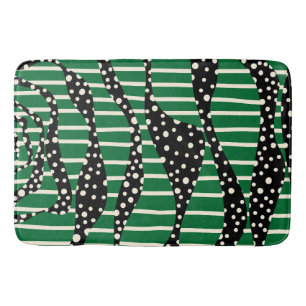 Tapete De Banheiro Pontos e faixas 2 - Verde, creme e preto