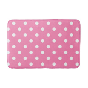 Tapete De Banheiro Pontos Polka Rosa e Branco