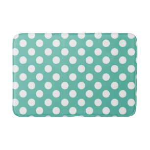 Tapete De Banheiro Pontos Polka Teal Turquesa e Branco