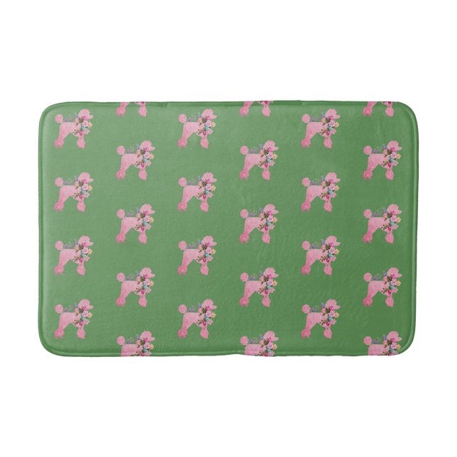 Tapete De Banheiro Poodle Francês Rosa em Verde (Frente)