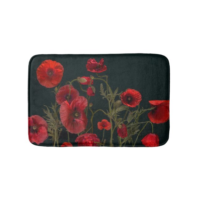 Tapete De Banheiro Poppies Vermelhos em Preto (frente)
