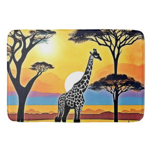 Tapete De Banheiro Pôr do Sol no Safari: Abraço da Girafa