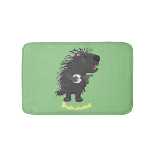 Tapete De Banheiro Porcupine engraçado bonito tocando cartum banjo