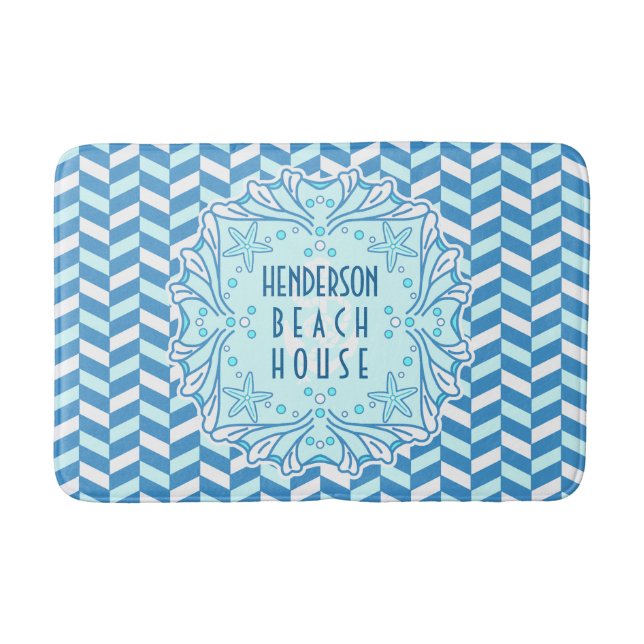 Tapete De Banheiro Praia Art Deco Shell e Herringbone personalizados (Frente)