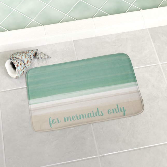 Tapete De Banheiro Praia Moderna Para Sereias Apenas Para Sereias (A turquoise and sand bath mat with coastal vibes. Add text or name. Available in 3 sizes - S, M & L)