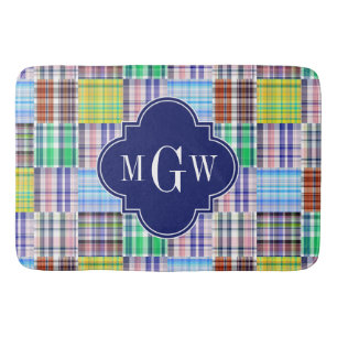 Tapete De Banheiro Pré-Pilhas Madras Marinho Quatrefoil Monograma
