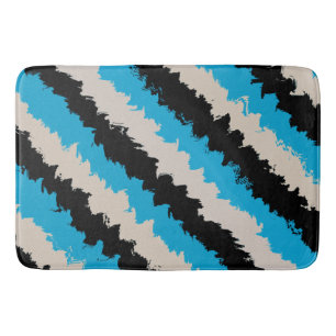 Tapete De Banheiro Preto Azul Cinza Padrão de Faixa Abstrata