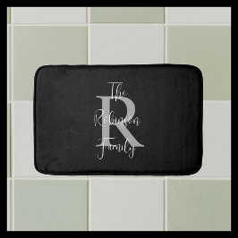 Tapete De Banheiro Preto Branco Cinza Nome da Família Monograma Cláss