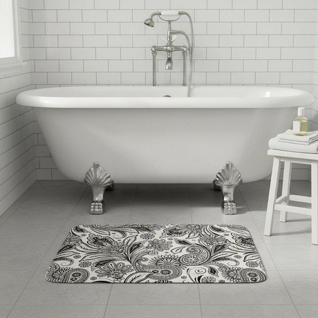 Tapete De Banheiro Preto e branco paisley (Criador carregado)