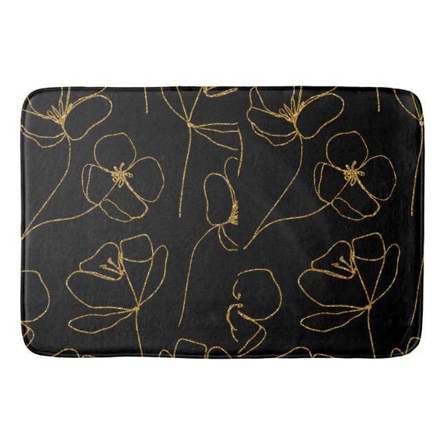 Tapete De Banheiro Preto Elegante e Dourado Floral (Frente)