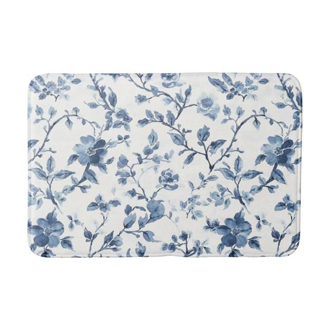 Tapete De Banheiro Pretty Blue White Floral   (Frente)