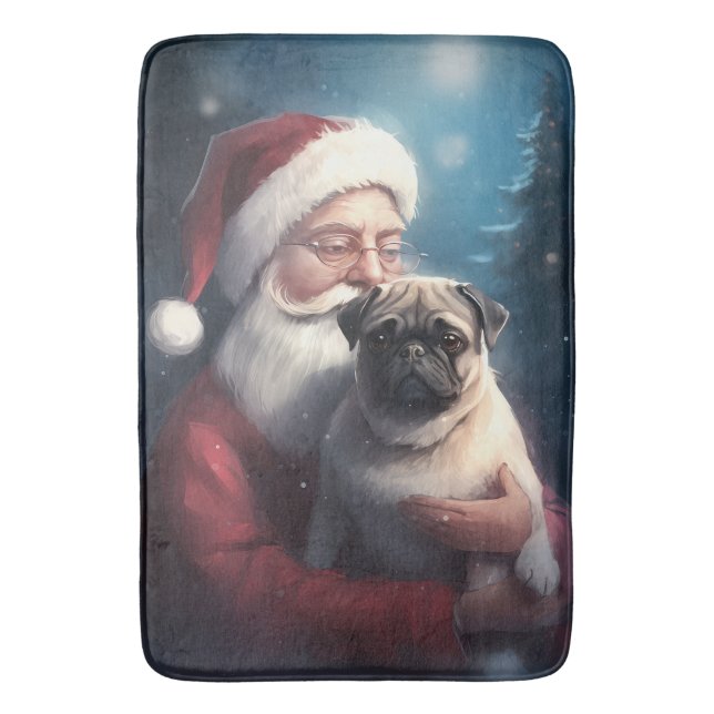 Tapete De Banheiro Pug Com Papai Noel Natal Festivo (Frente Vertical)