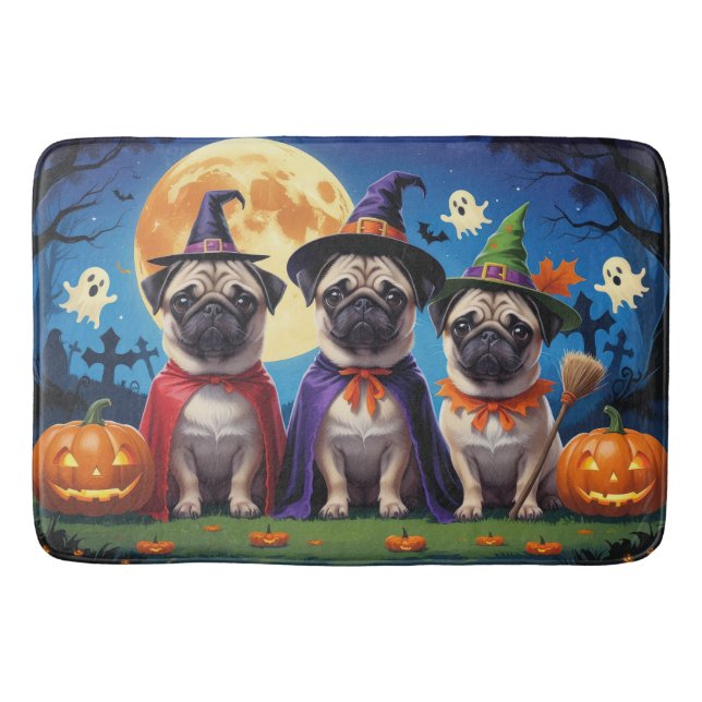 Tapete De Banheiro Pug Dog Pumpkin Halloween Engraçado (Frente)