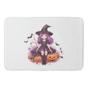 Tapete De Banheiro Pumpkins e morcegos bonito de bruxa pelada