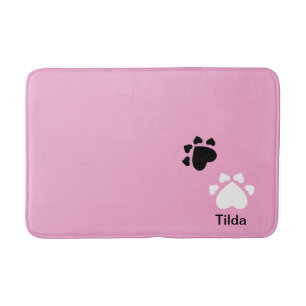 Tapete De Banheiro Puppy Heart Paws Padrão Preto E Branco