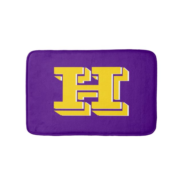 Tapete De Banheiro Purple and Gold Varsity Letter Style Monogram (frente)