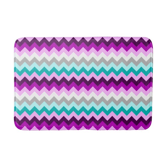 Tapete De Banheiro Purple White Teal Chevrons Medium Bath Mat (Frente)