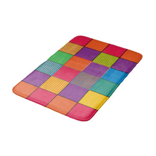 Tapete De Banheiro Quadrados e faixas de cores brilhantes