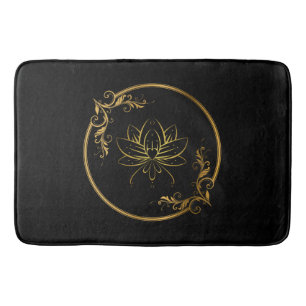 Tapete De Banheiro Quadro Dourado Decorativo Indiano com Flor de Lotu
