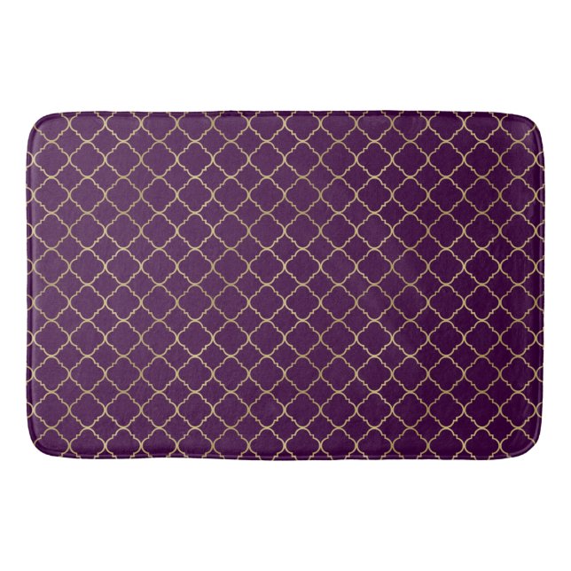 Tapete De Banheiro Quatrefoil chique Dourado e roxo (Frente)