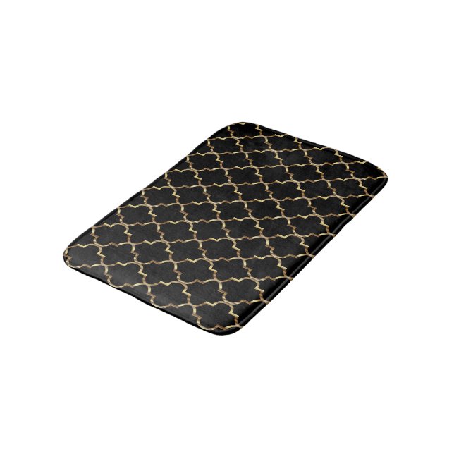 Tapete De Banheiro Quatrefoil Dourado e Preto (Angulado)