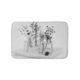 Tapete De Banheiro Quatro Frascos E Flores Brancas