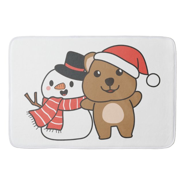 Tapete De Banheiro Quokka Com Snowman No Inverno No Natal (Frente)