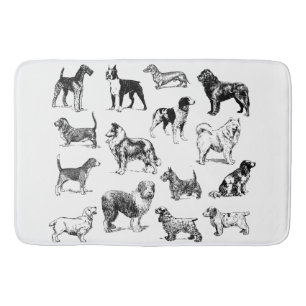 Tapete De Banheiro Rações de Cães Negros e Brancos Vintage de Love