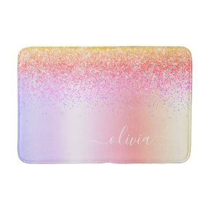 Tapete De Banheiro Rainbow Pastel Girly Glitter Metal Monograma Nome