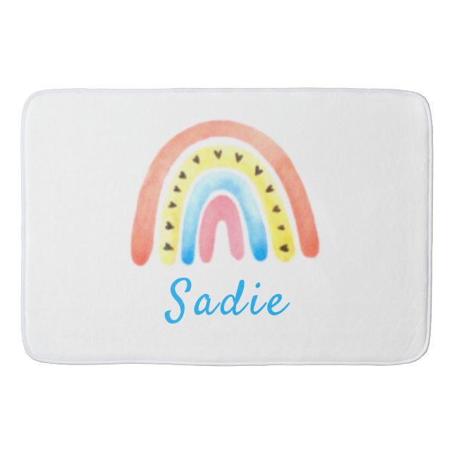 Tapete De Banheiro Rainbows Boho Amarelo Rosa Nome (Frente)