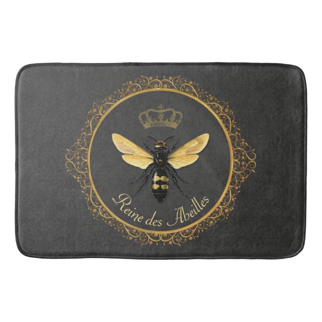 Tapete De Banheiro Rainha Cinza de Abelhas Francesas Elegante Amarelo (Frente)